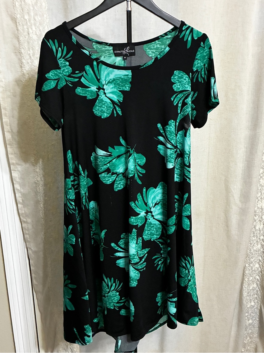 London Times Black & Green Floral Swing dress